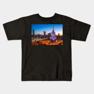 Warsaw city center at dusk Kids T-Shirt